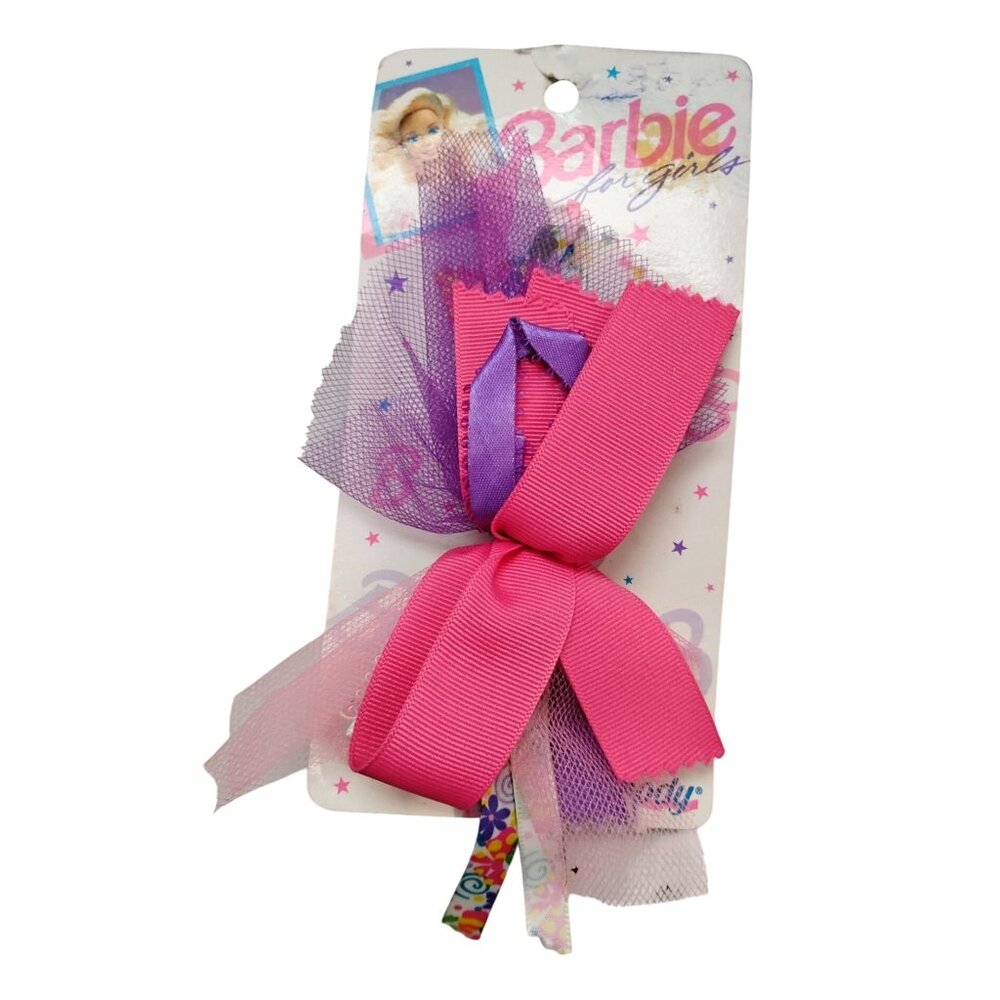 Barbie Girls Hair Bow Clip Pink & Purple Ribbon Goody Vintage 1990 G